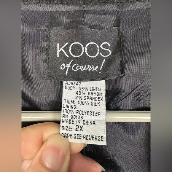 Koos of Course Black Linen multi color contrasting reversible Woman Blazer 2X - Picture 12 of 14